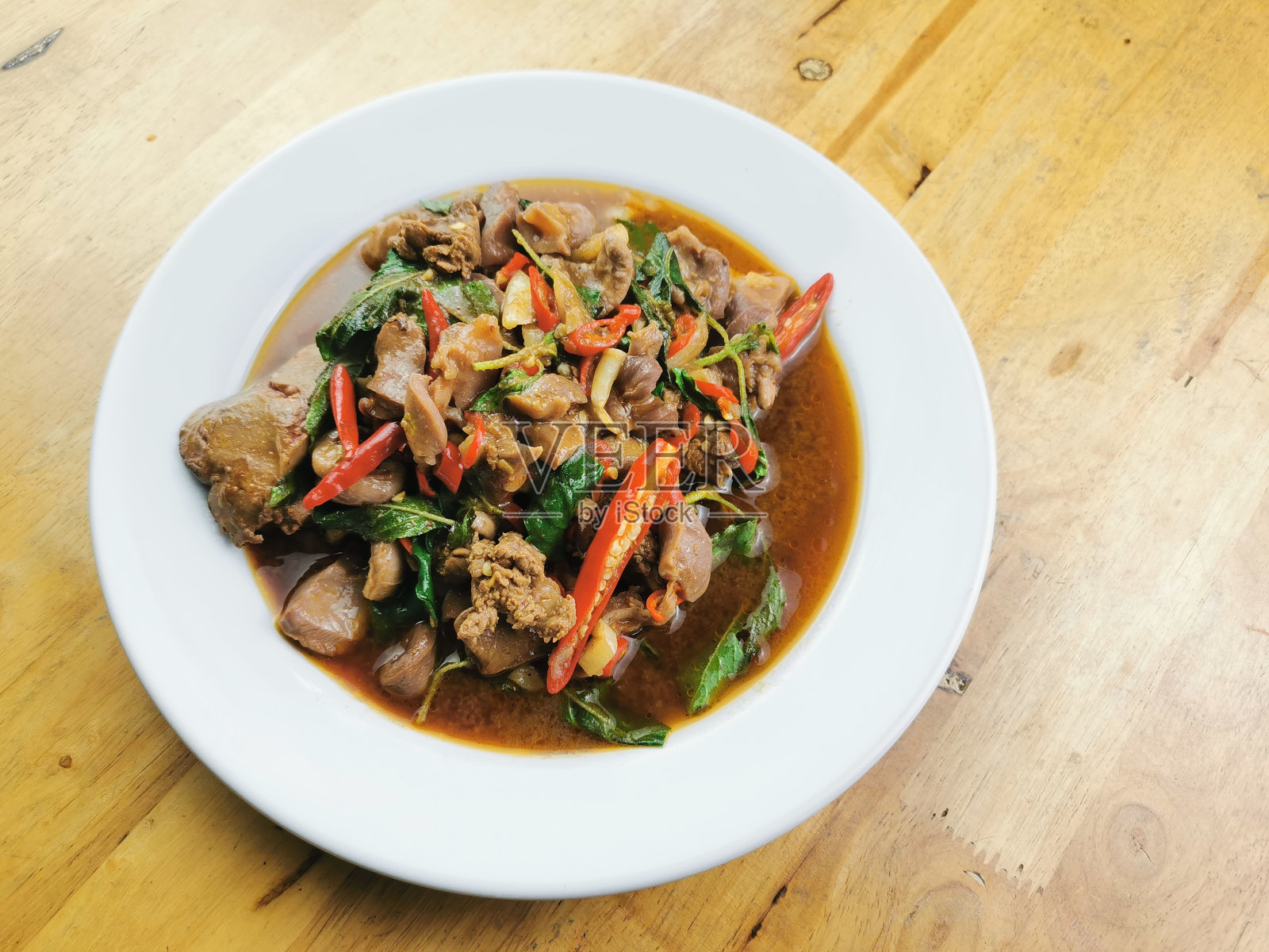 罗勒鸡内脏，推荐泰国菜照片摄影图片