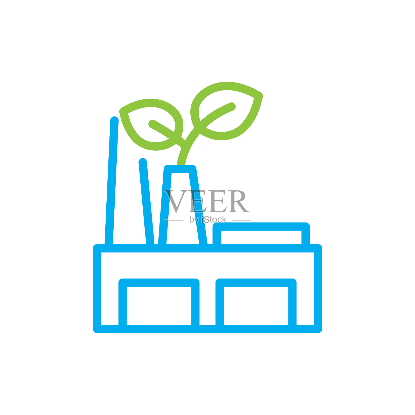 绿色工厂向量线图标-可编辑的笔画，简单的线符号，优质的设计元素。设计元素图片