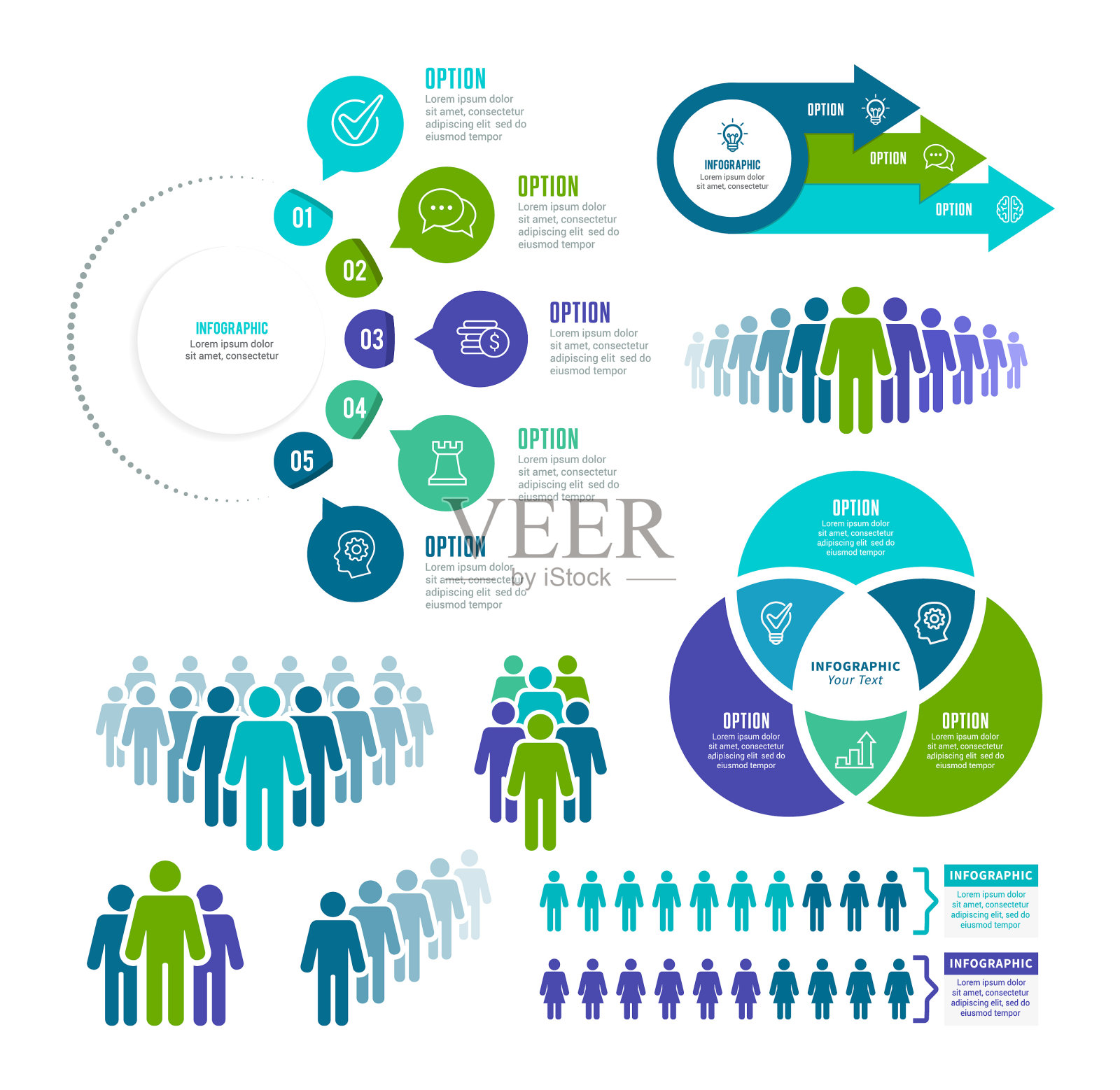 信息图表和人力资源要素插画图片素材