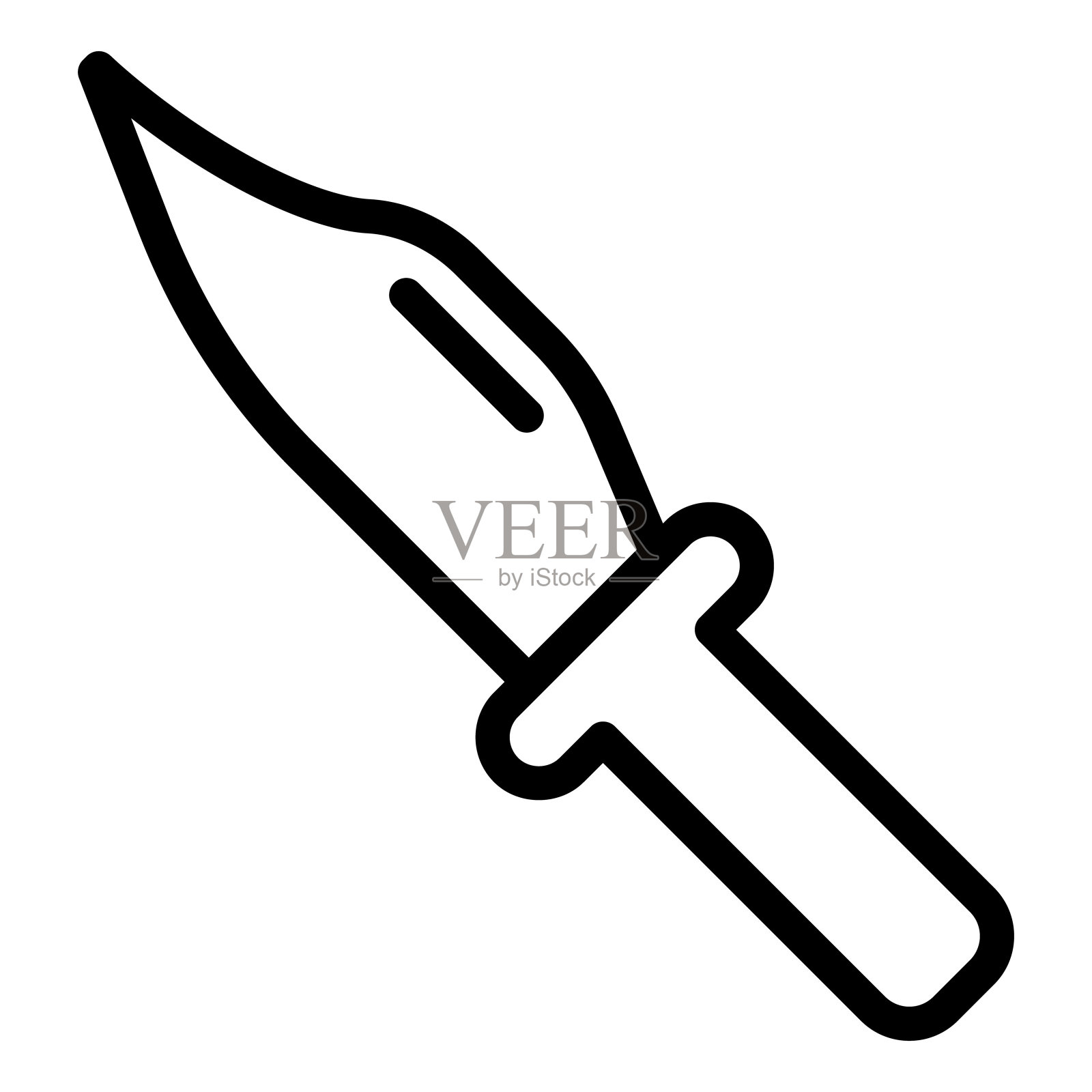 用于攻击线图标的军刀。军队武器或狩猎装备符号，白底轮廓式象形文字。战争标志移动概念网页设计。矢量图形。插画图片素材