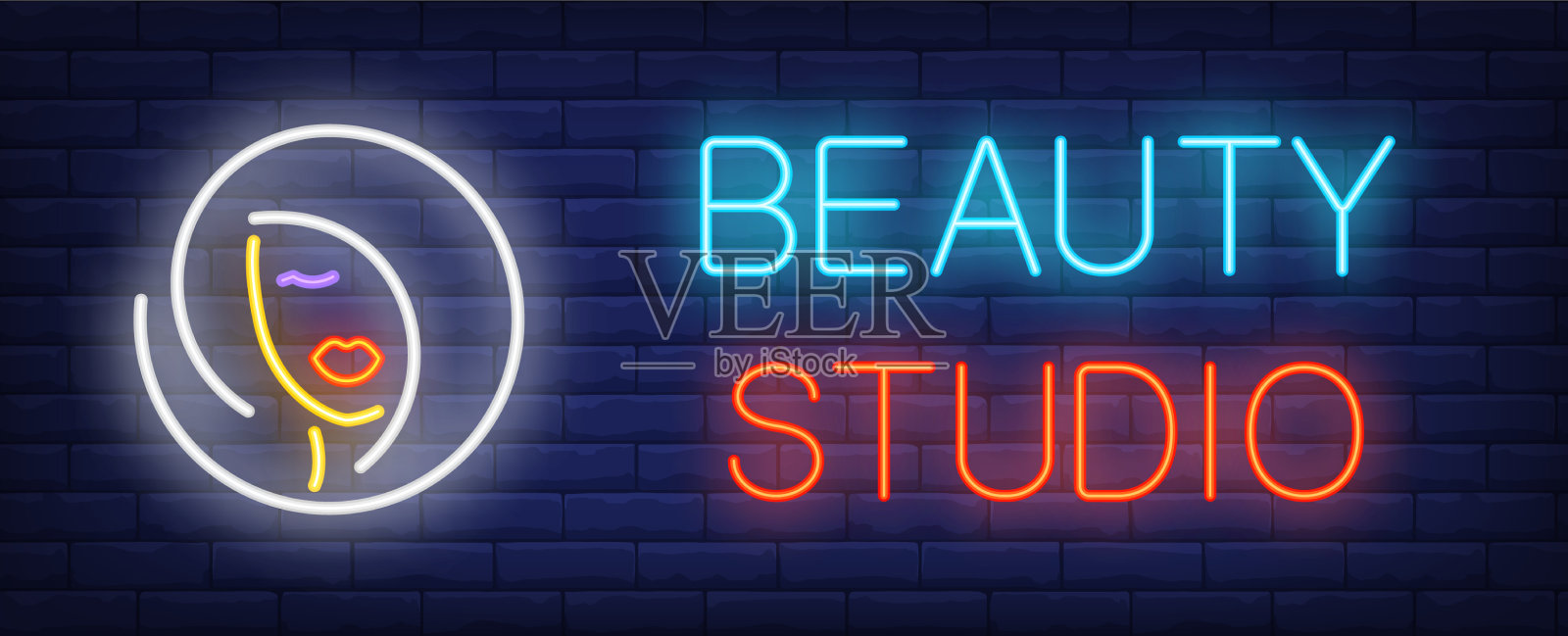 美女工作室霓虹文字女人发型标志插画图片素材
