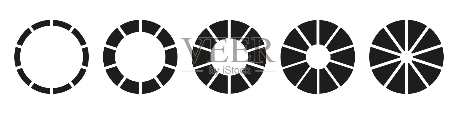 轮子分为十节。图表信息图集。圆截面图。饼图图标。甜甜圈图或馅饼被分割成10等份。几何元素。矢量简单插图。图标素材