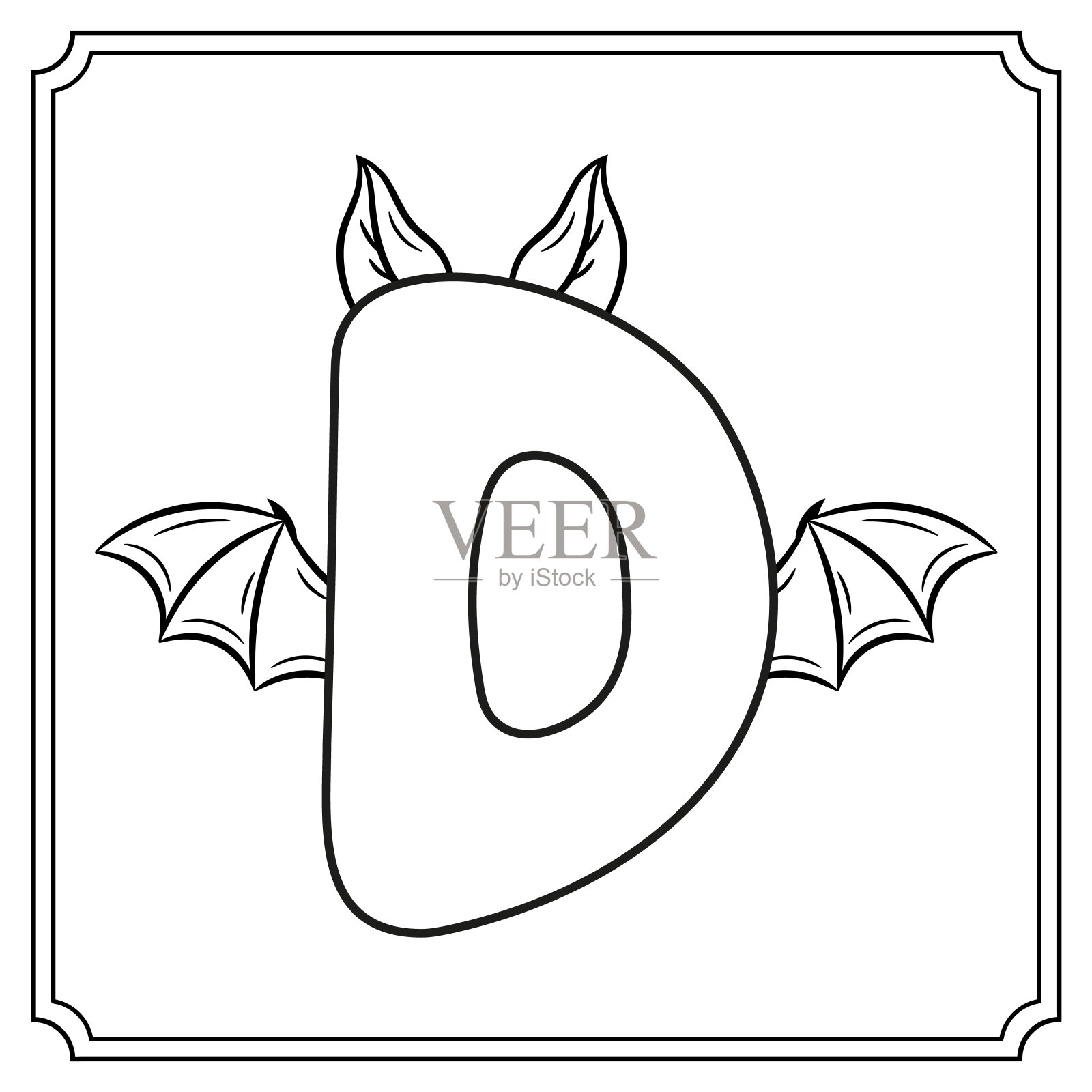 万圣节英文字母D可爱蝙蝠主题素描着色插画图片素材