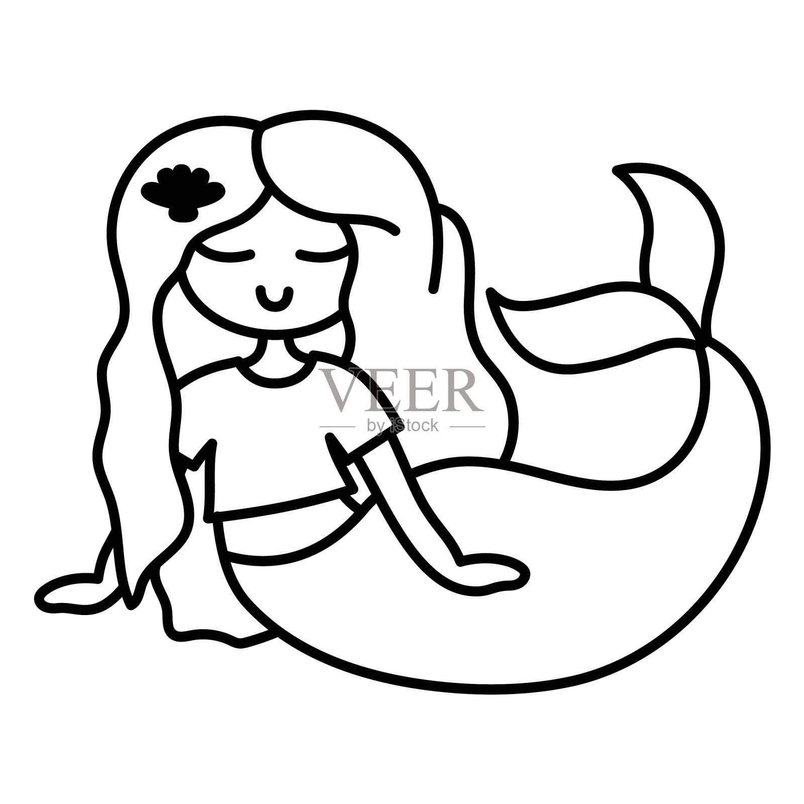 平静的美人鱼笔画设计元素图片