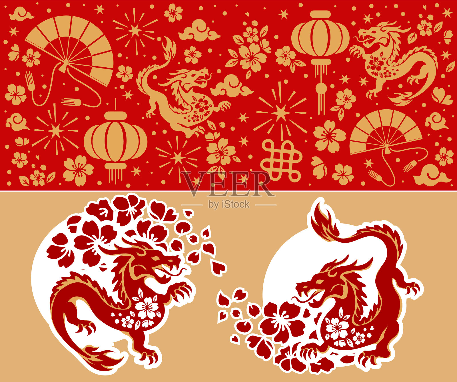 横幅明信片集快乐的中国新年2024插画图片素材