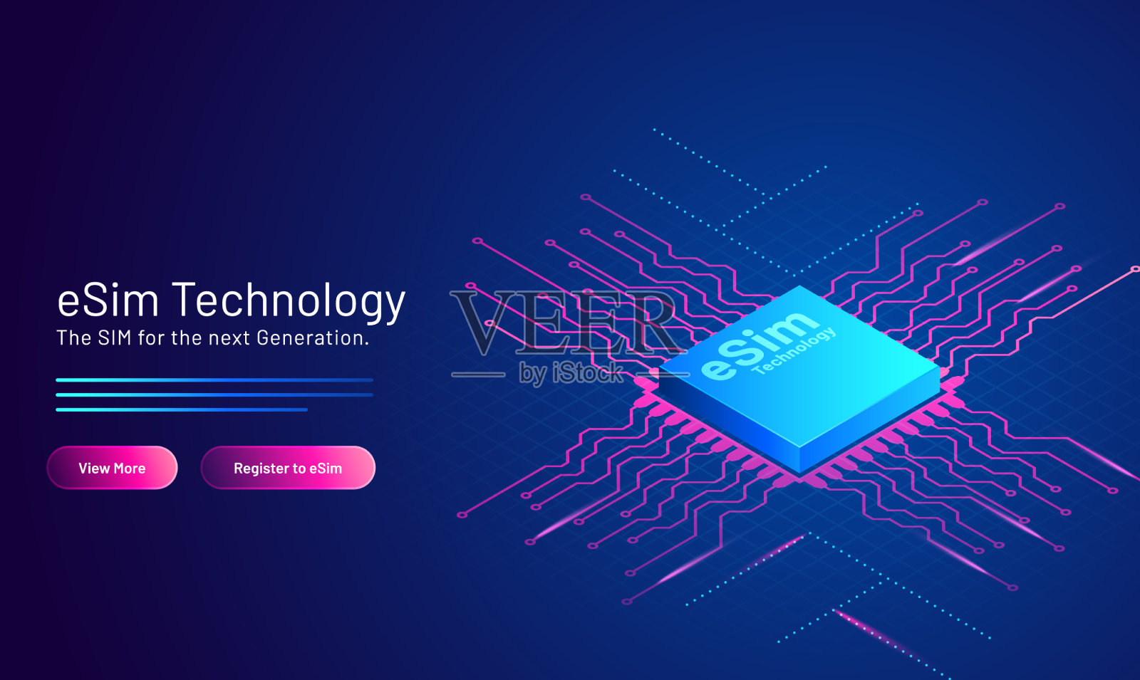 基于Esim技术理念的登陆页设计插画图片素材