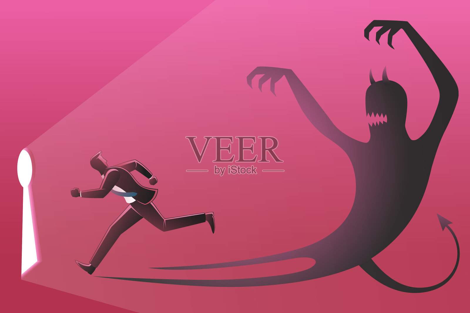 一个商人跑向锁眼，后面跟着一个插画图片素材