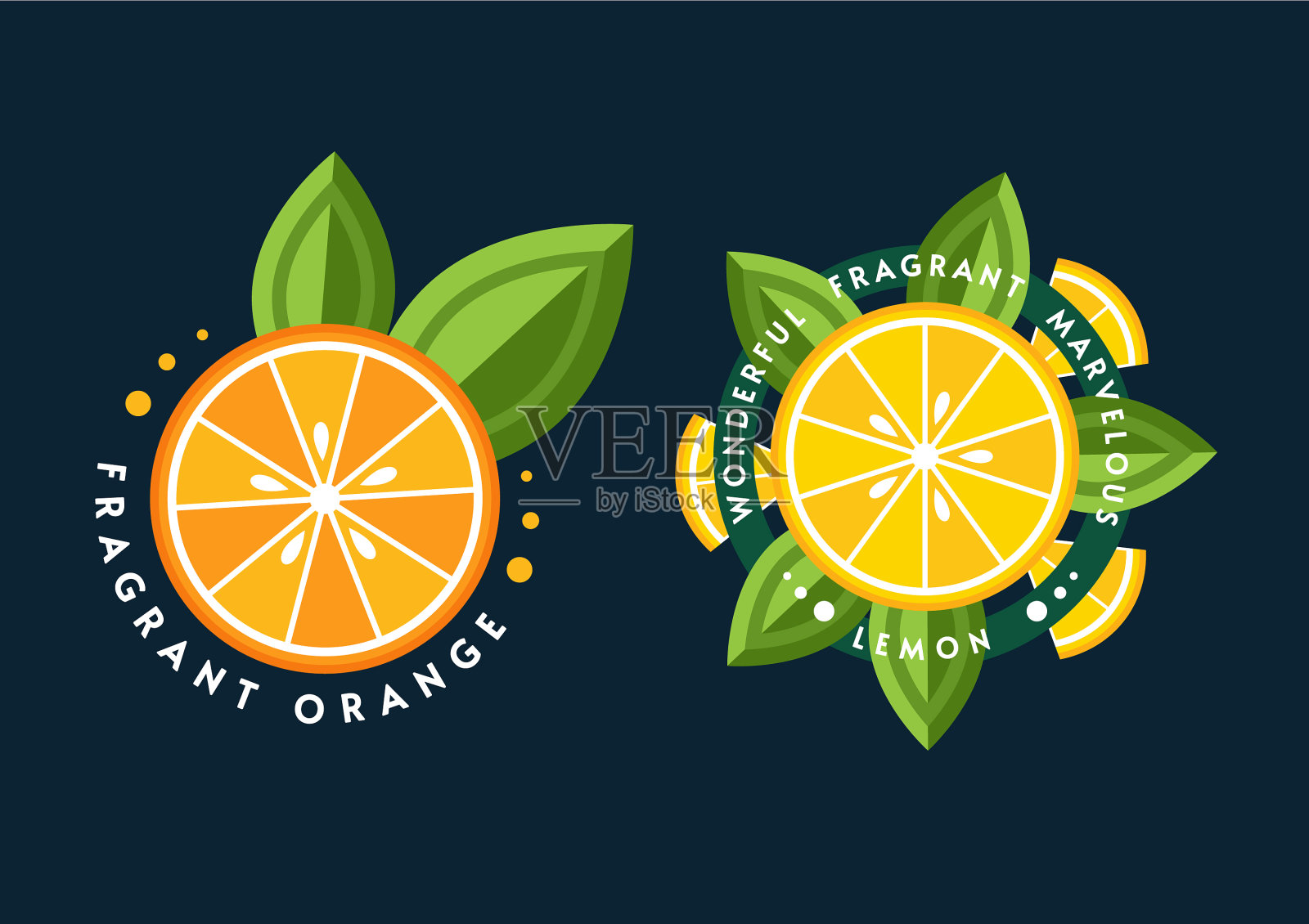 一套柠檬橙水果的标志插画图片素材