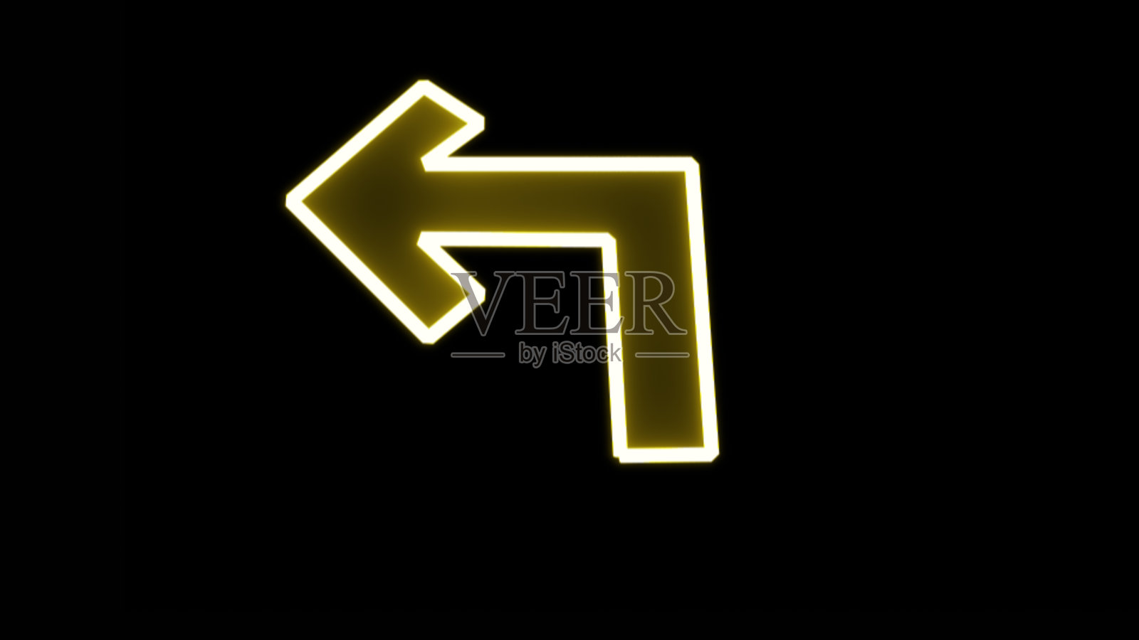 交通黄色霓虹灯，左转，现代扁平简单的箭头孤立。向下箭头标志。方向交通标志。导航的概念。矢量图照片摄影图片