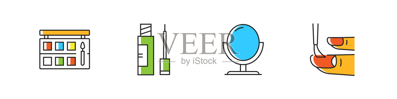 与美相关的矢量直线图标。大纲符号集合。插画图片素材