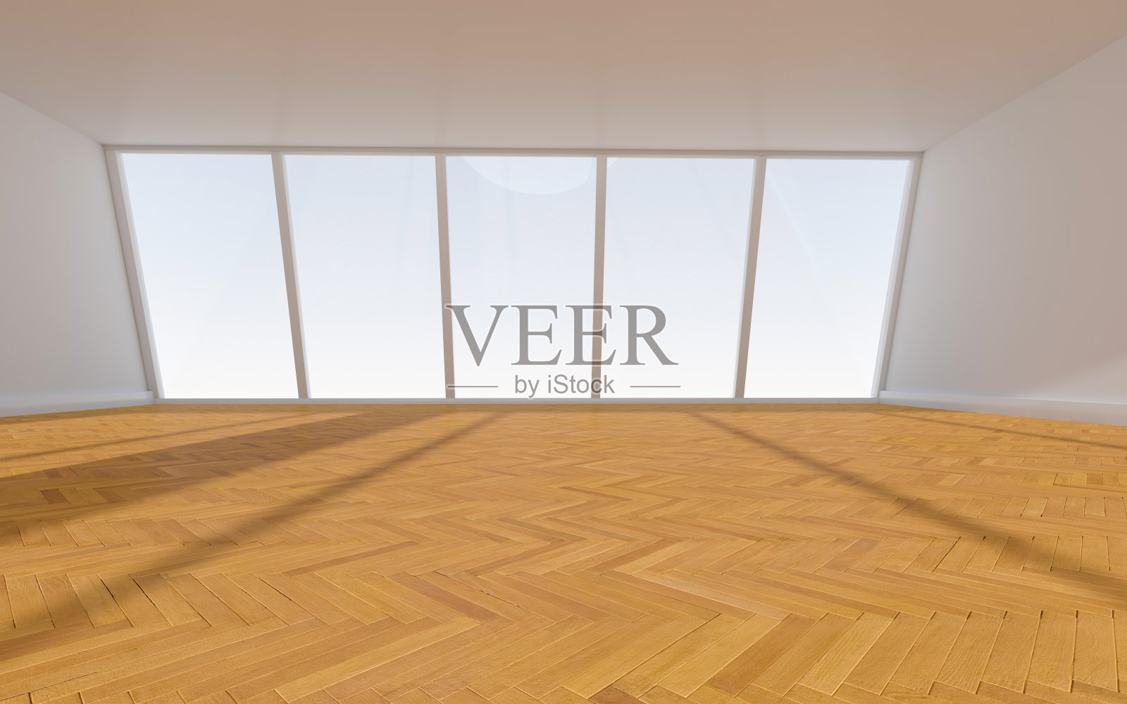 白色木地板3D效果图，开放洁净的房间照片摄影图片