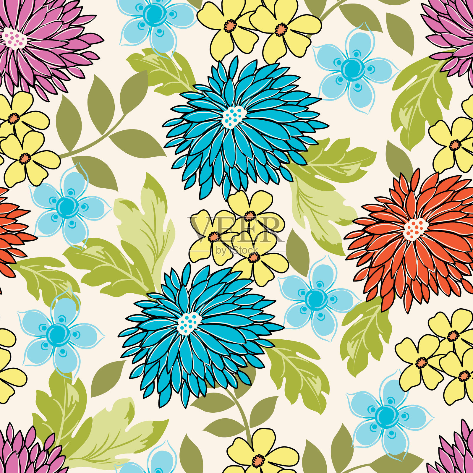 花无缝图案。插画图片素材