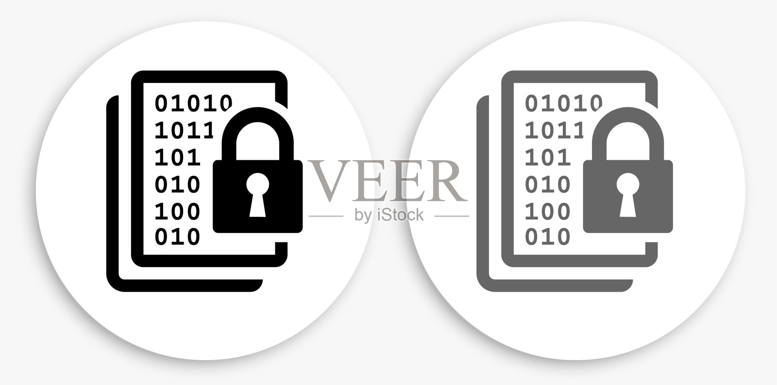 计算机安全黑白圆形图标插画图片素材