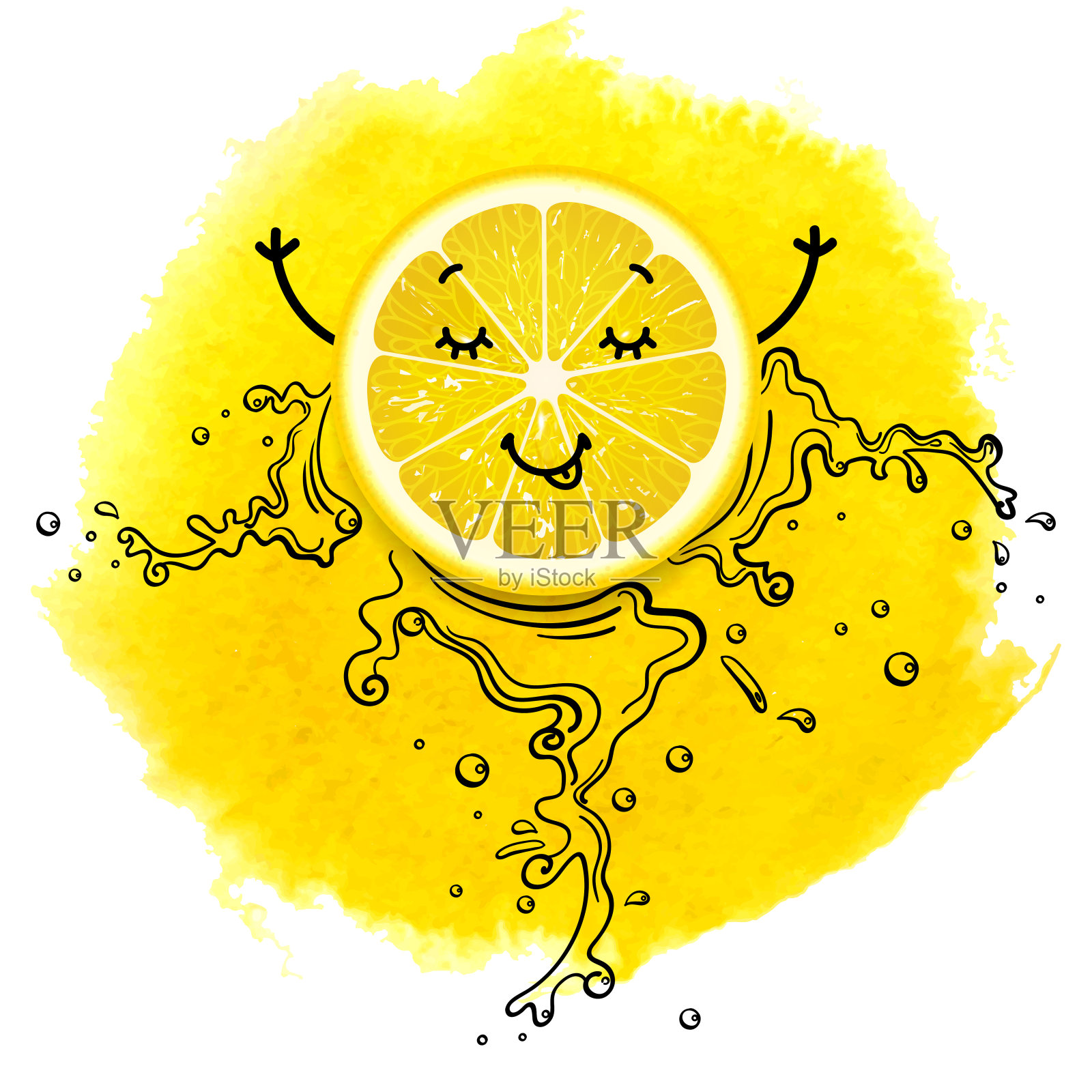 有趣的柠檬加一点新鲜果汁插画图片素材