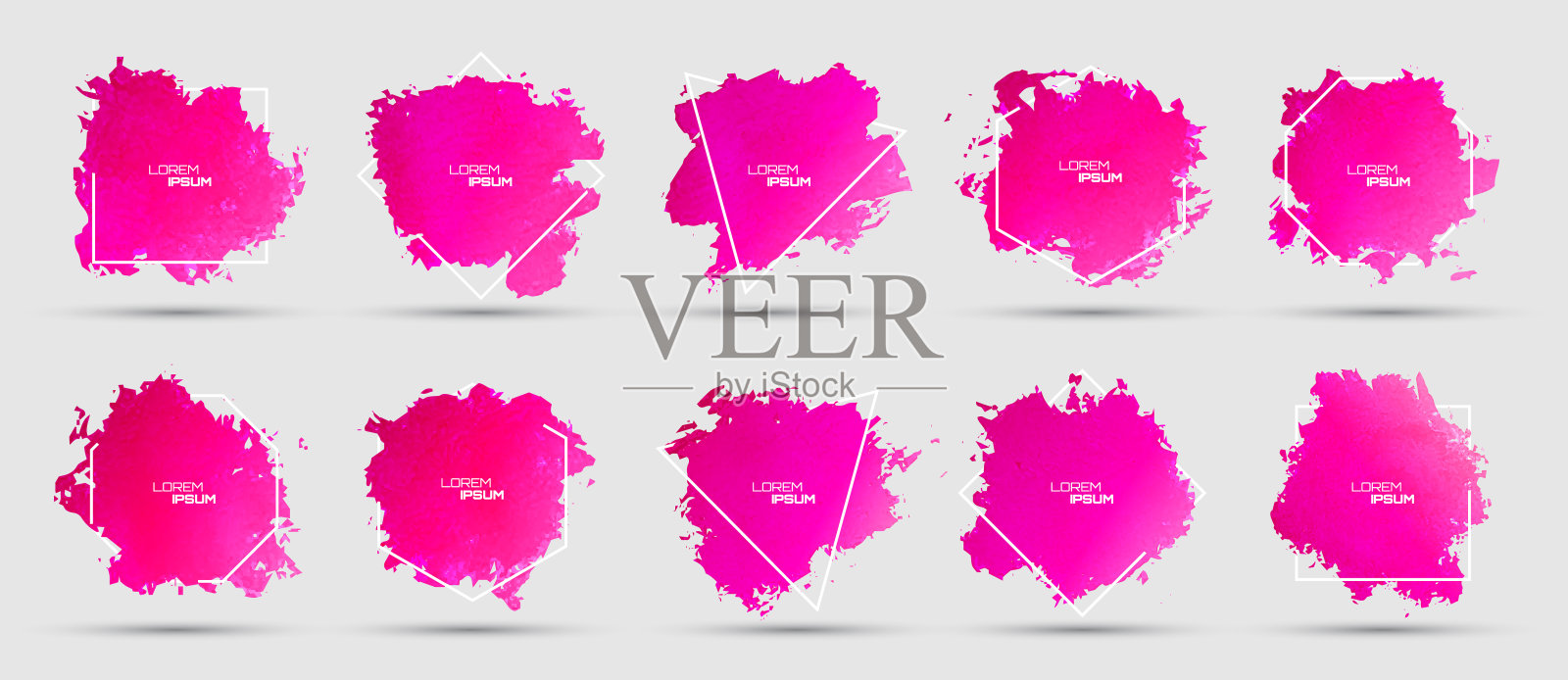 3D粉红色的油漆笔触孤立的背景。优雅明亮的水彩套装。垃圾纹理效果包。平面设计元素肮脏的风格概念的横幅，广告，报价，大，巨型，或闪购插画图片素材