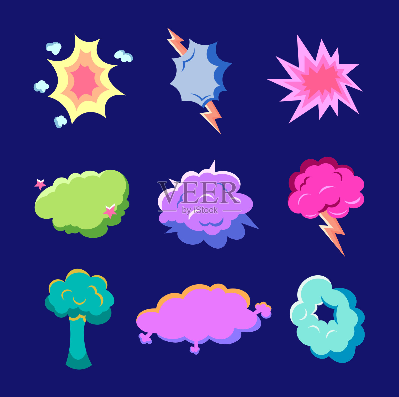 爆炸空气云。喜剧演讲泡沫。矢量图。设计元素的集合。插画图片素材