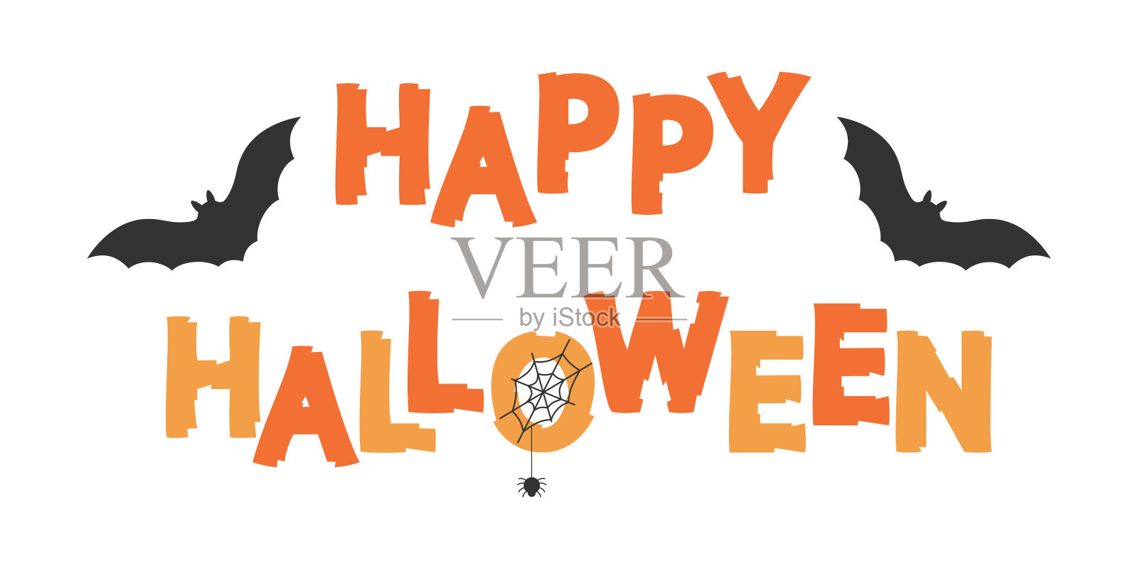 万圣节快乐，节日文字与蝙蝠，蜘蛛和网海报，贺卡，聚会邀请。矢量插图。插画图片素材