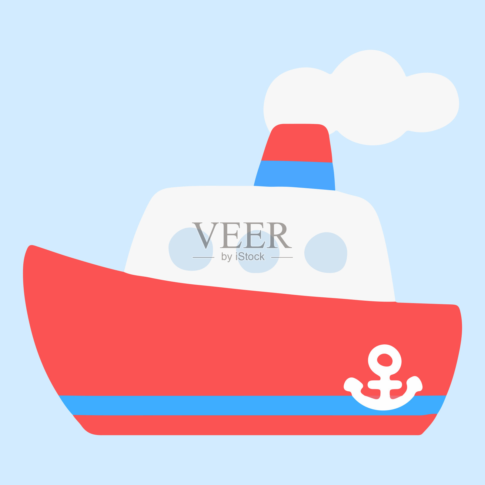 简单可爱的红色蒸汽船插图插画图片素材