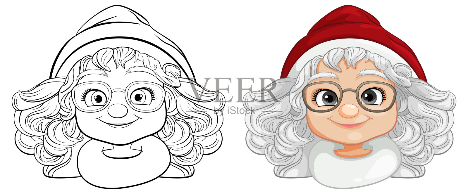 戴眼镜的快乐女圣诞老人卡通人物插画图片素材