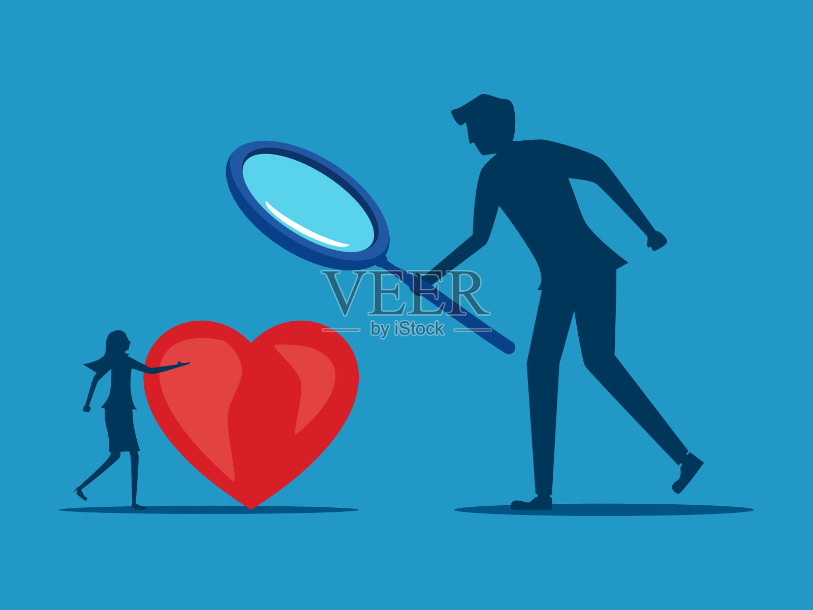 检查。商人老板用放大镜检查员工的心脏插画图片素材