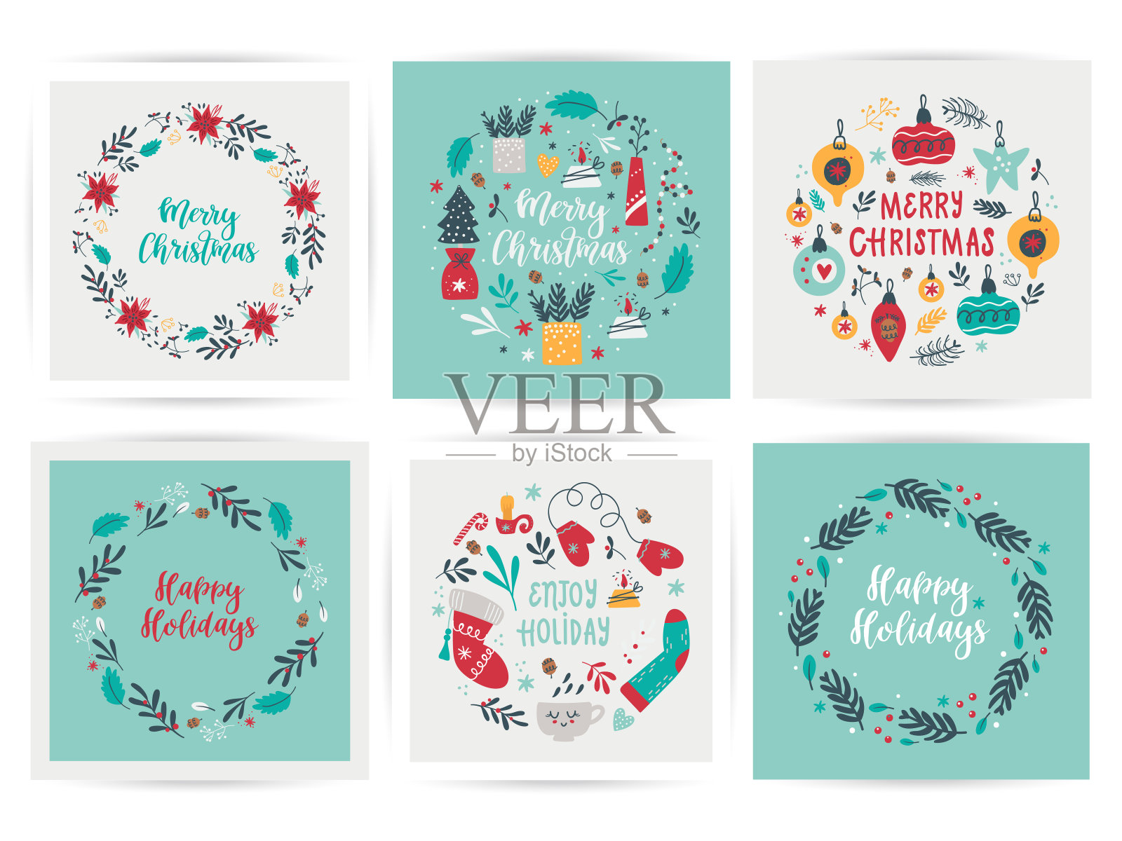 圣诞套装与圣诞贺卡插画图片素材