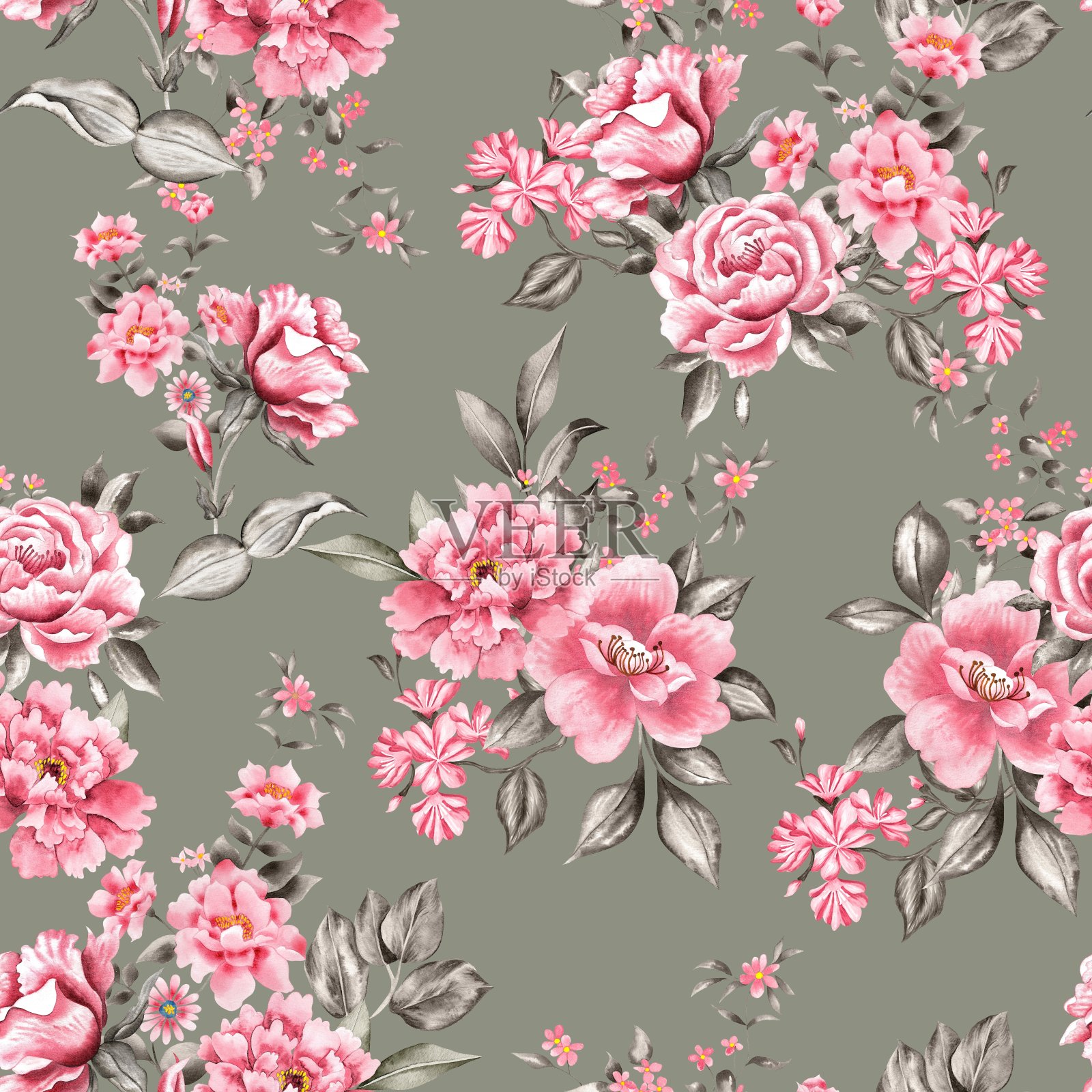 水彩花卉图案插画图片素材