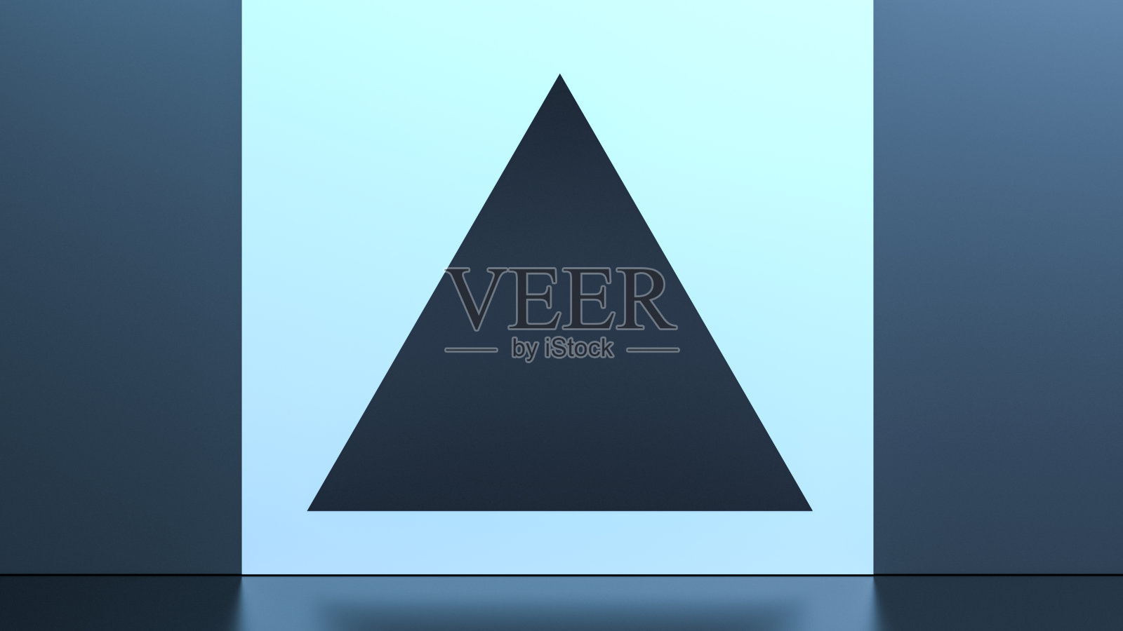 蓝色极简的三角形和正方形。抽象的蓝色概念，壁纸。几何形状与反射。3 d渲染。照片摄影图片