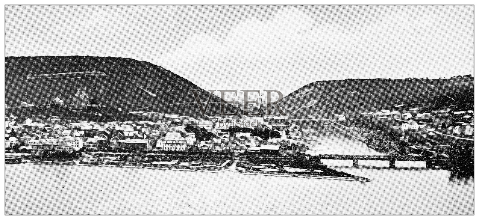 莱茵河地区的古色古香的旅游照片:宾根插画图片素材