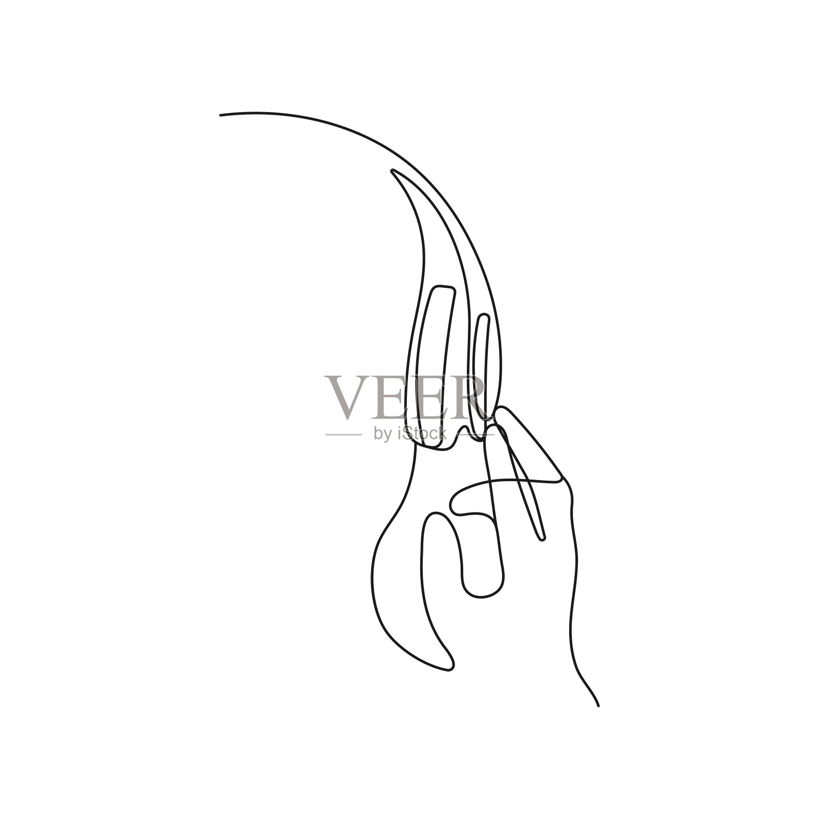 人们用耳机听音乐。一行艺术。插画图片素材