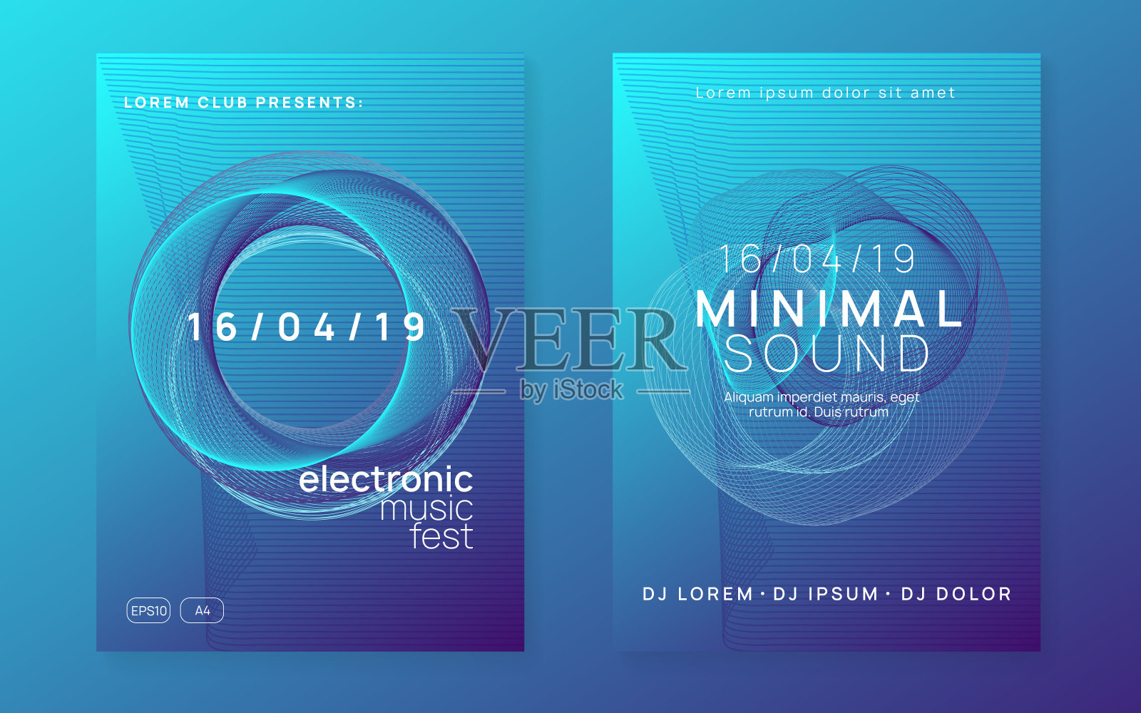 霓虹灯俱乐部传单。电子舞曲。恍惚派对dj。Electroni插画图片素材