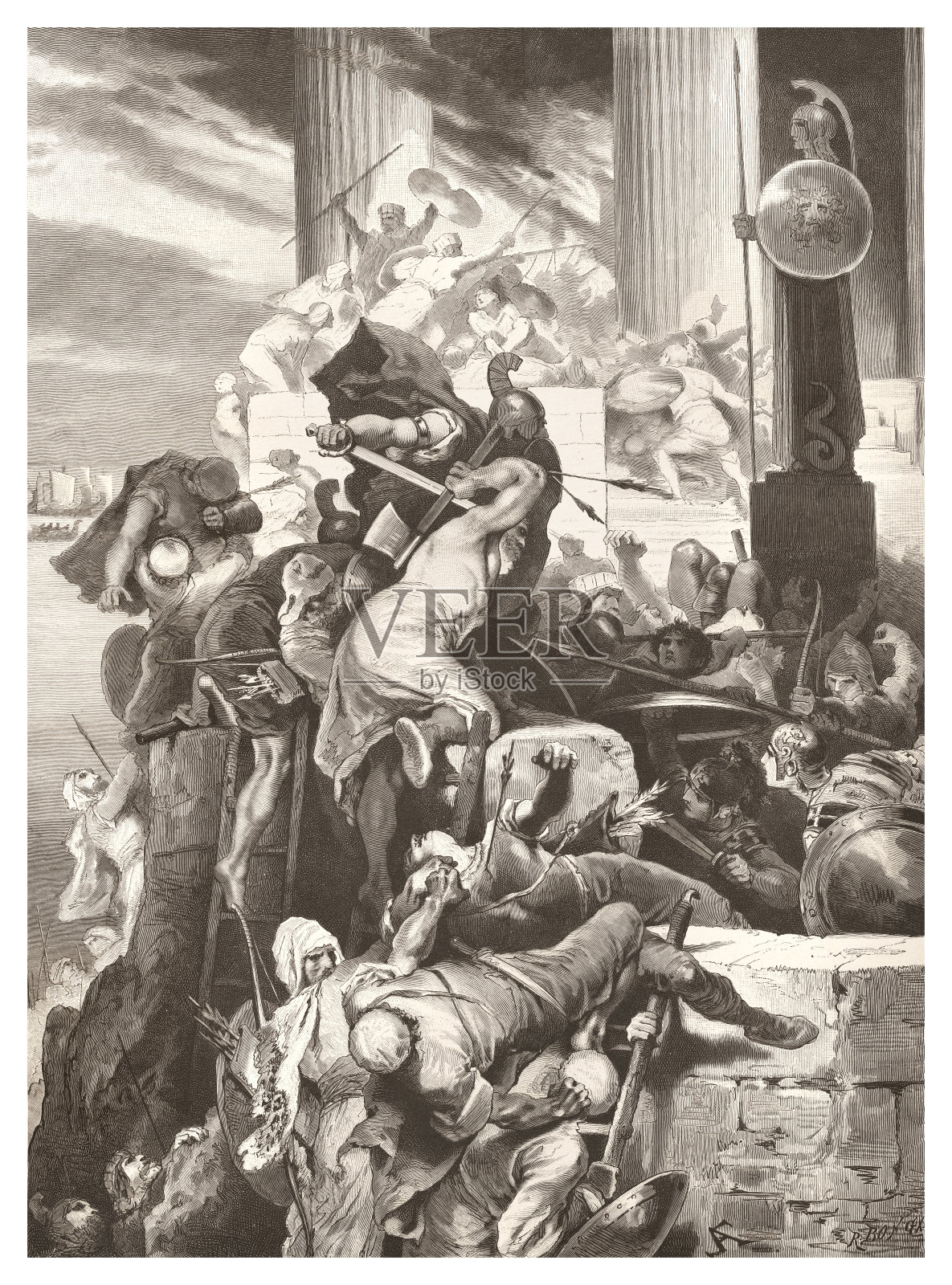 公元前480年波斯军队征服雅典卫城插画图片素材