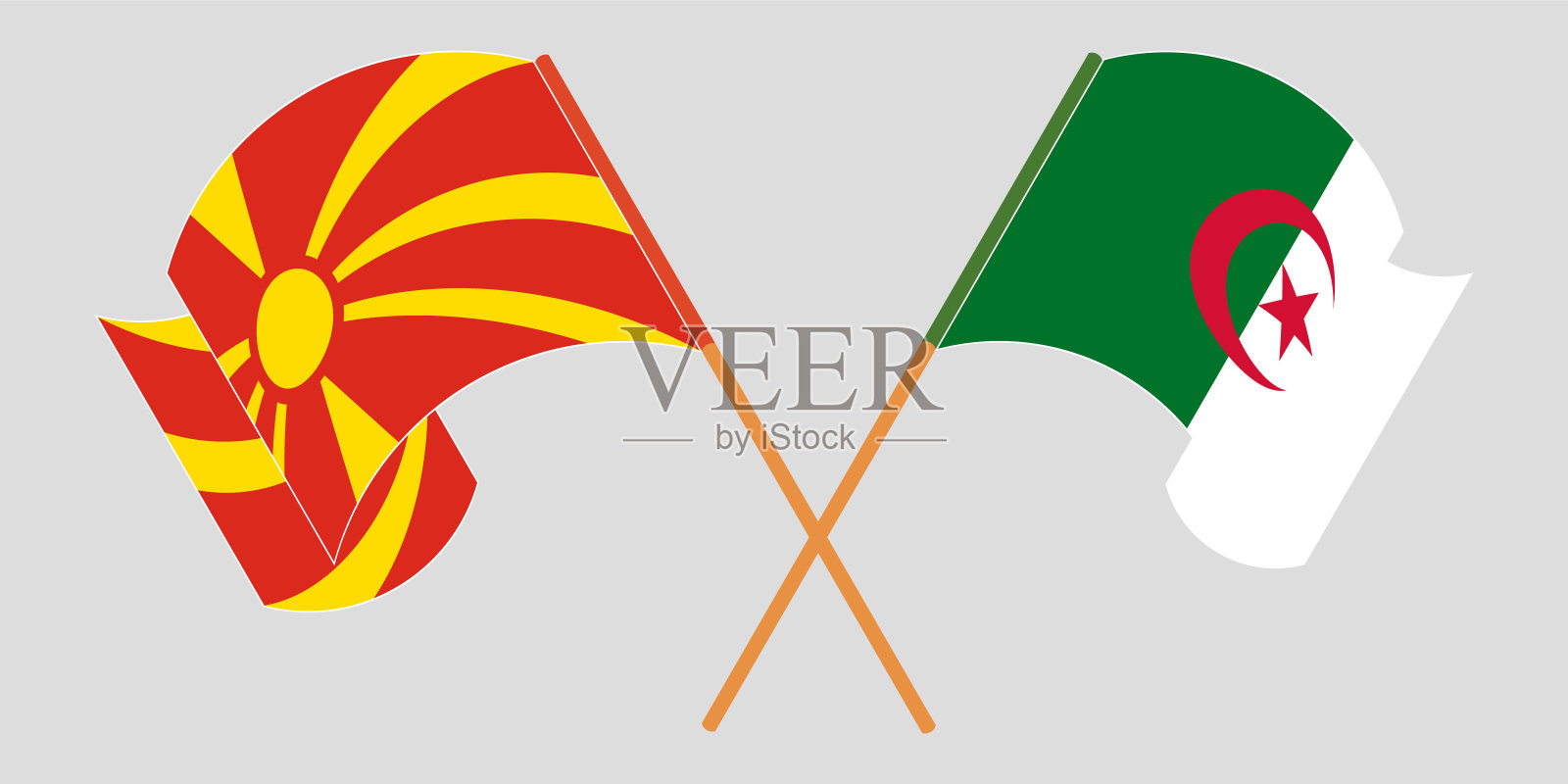 北马其顿和阿尔及利亚的旗帜飘扬设计元素图片