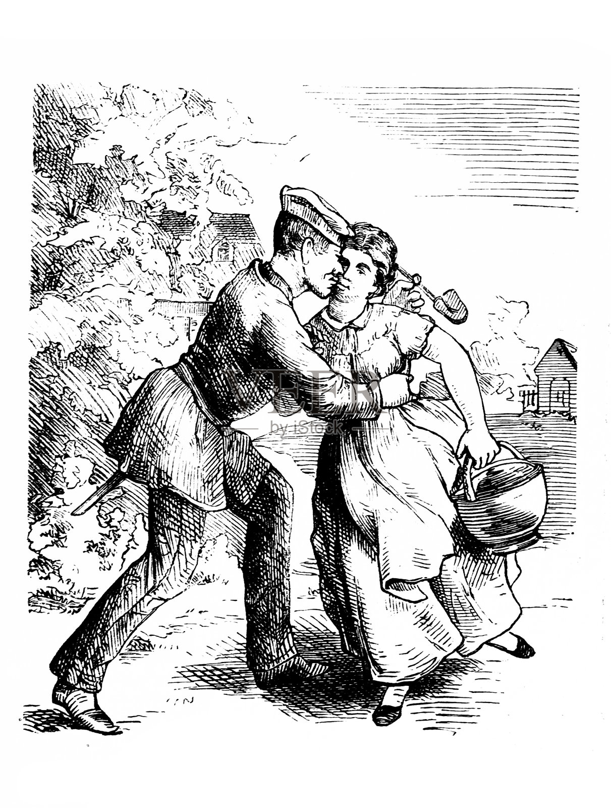 士兵和他的女人插画图片素材