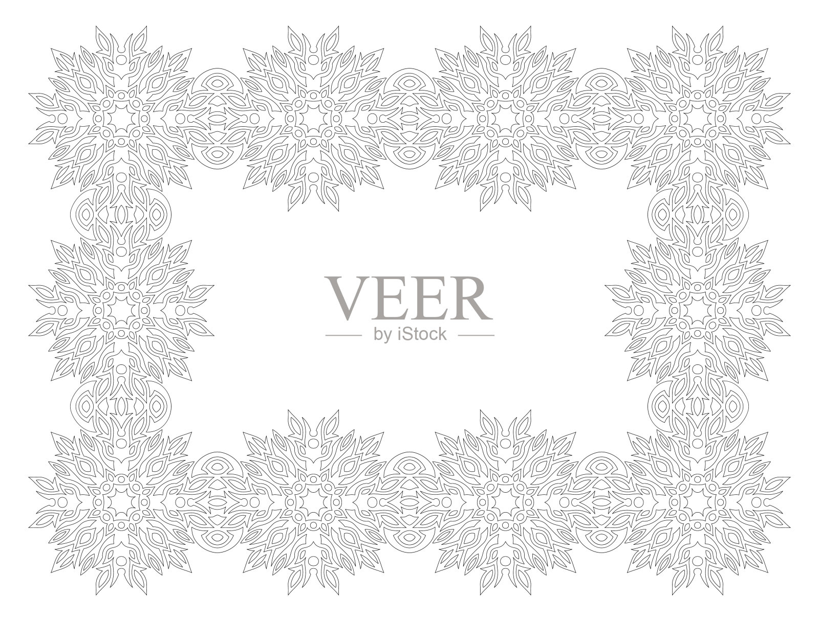 线条艺术着色书与复古的框架插画图片素材