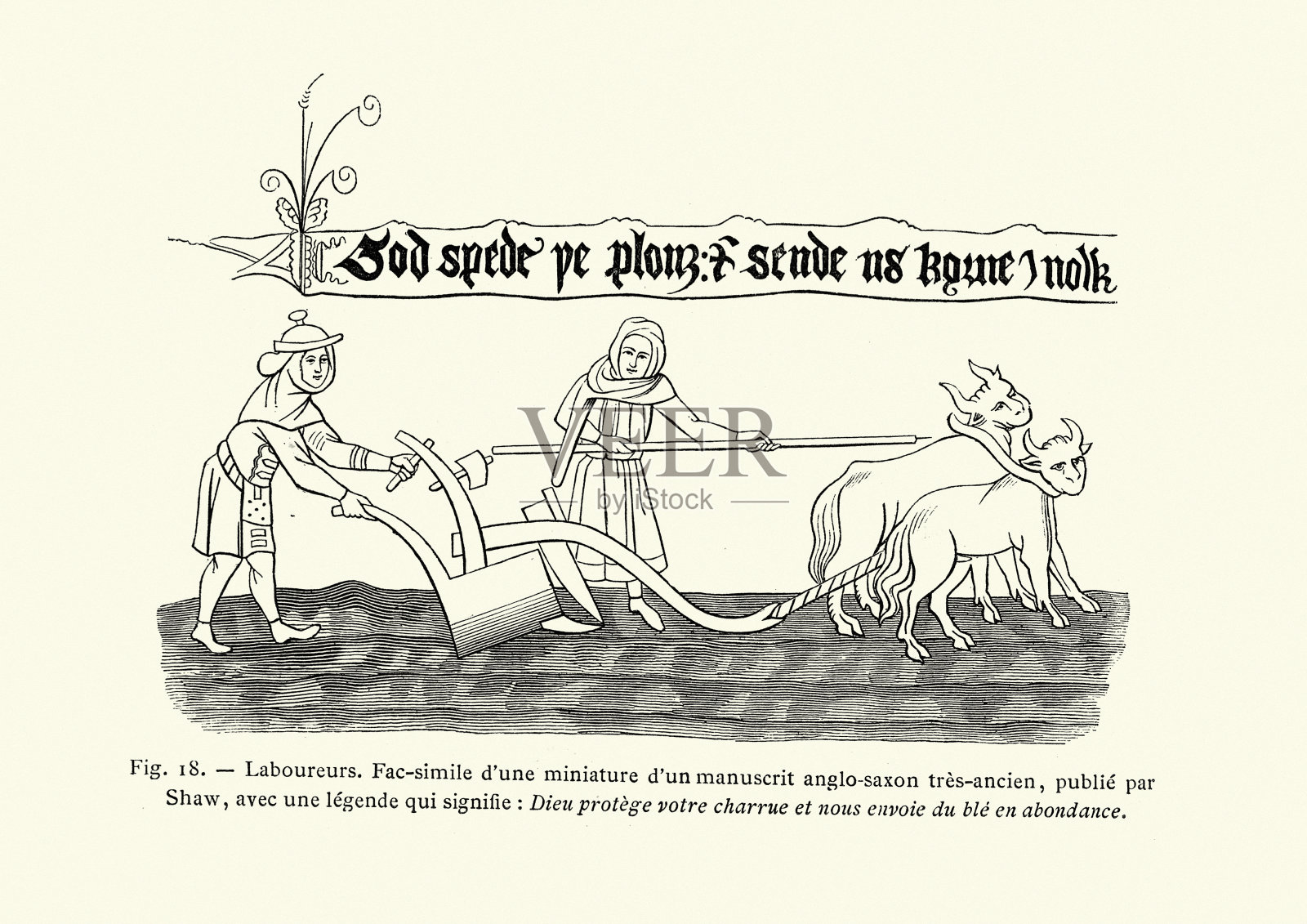 中世纪耕地的农民，农场工人，盎格鲁-撒克逊人插画图片素材