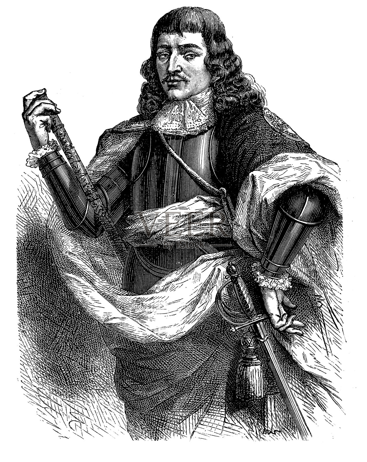 乔治·蒙克(1608年12月6日- 1670年1月3日)是英国士兵和政治家，也是1660年查理二世君主复辟的关键人物。插画图片素材