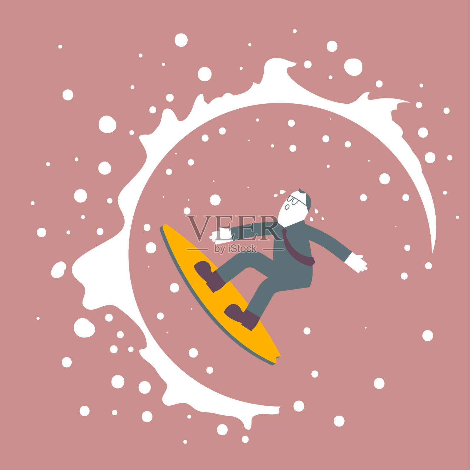 一个男人在冲浪。插画图片素材