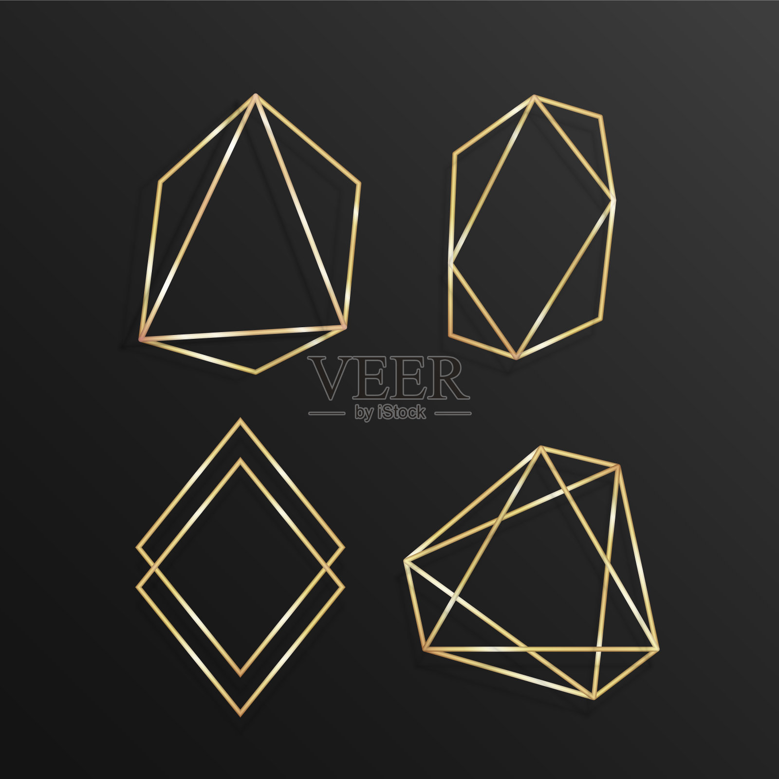 集黄金几何框架多面体线条艺术插画图片素材