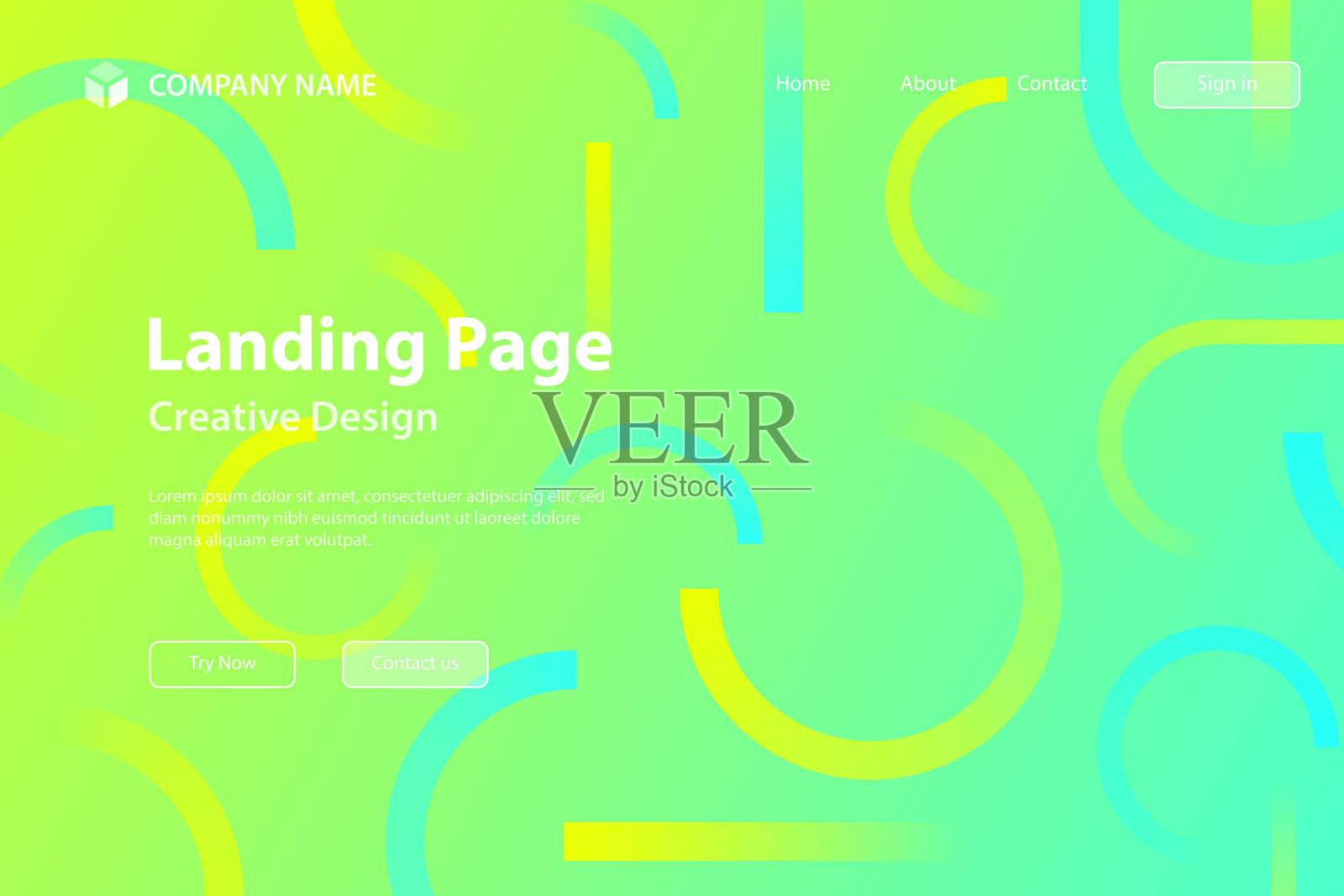 登陆页面模板-抽象设计与几何形状-时髦的绿色梯度插画图片素材