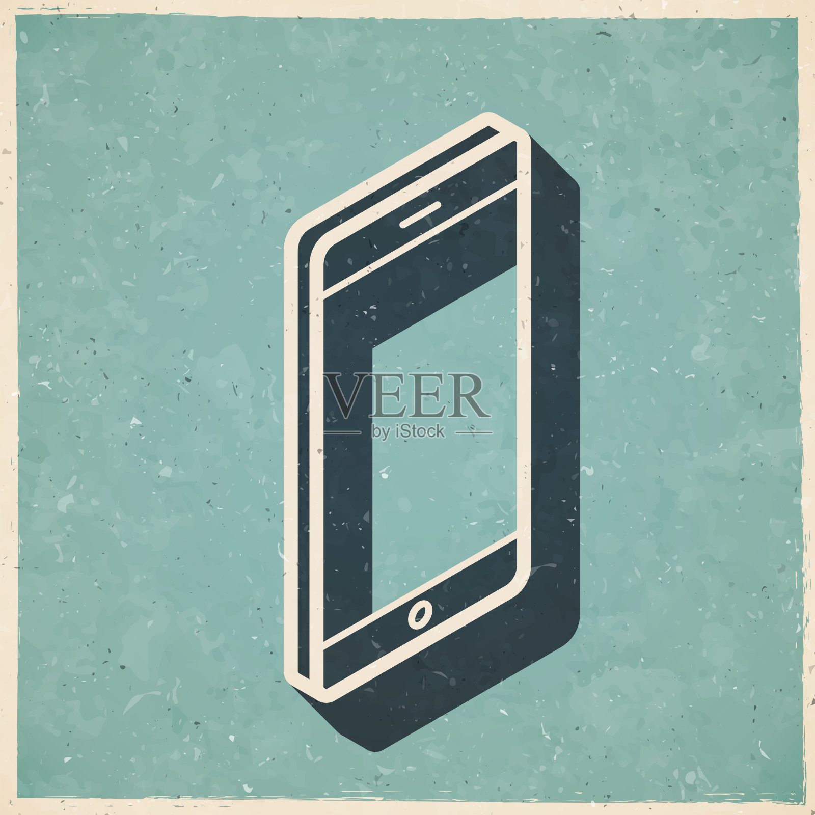 等距手机。图标复古复古风格-旧纹理纸插画图片素材