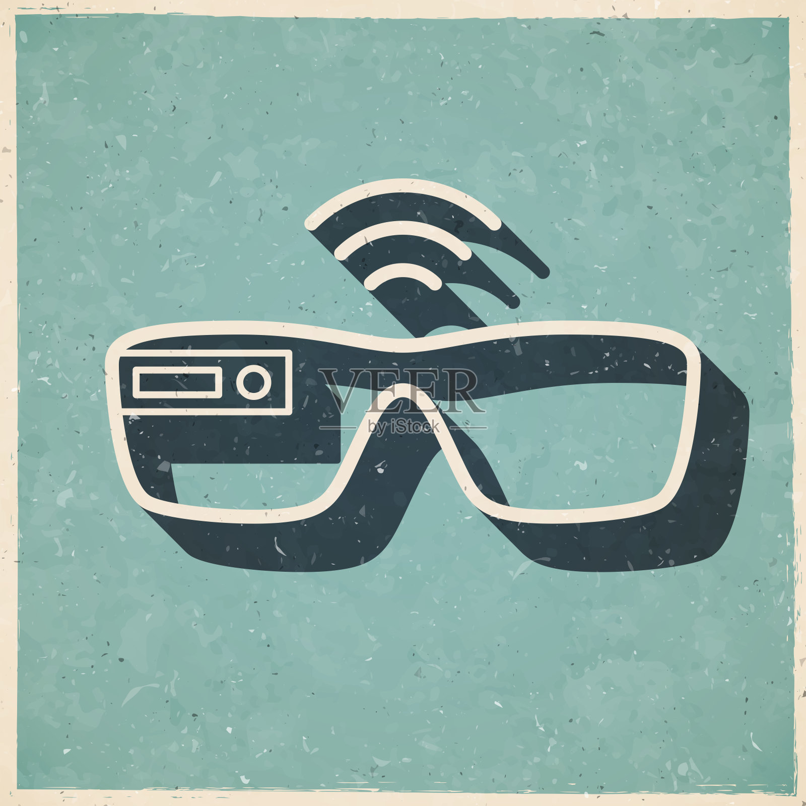智能眼镜。图标复古复古风格-旧纹理纸插画图片素材