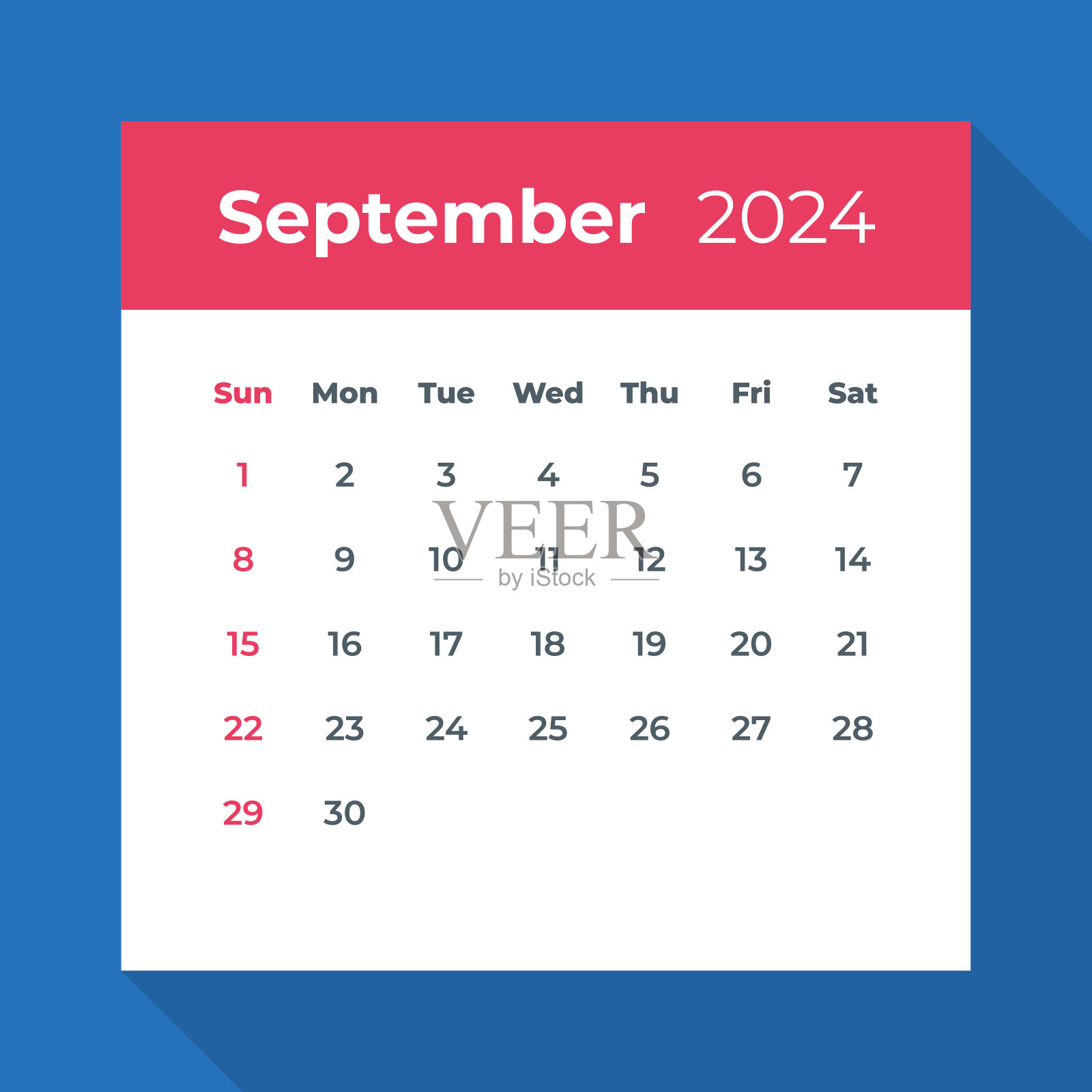 2024年9月——日历叶子。矢量图插画图片素材