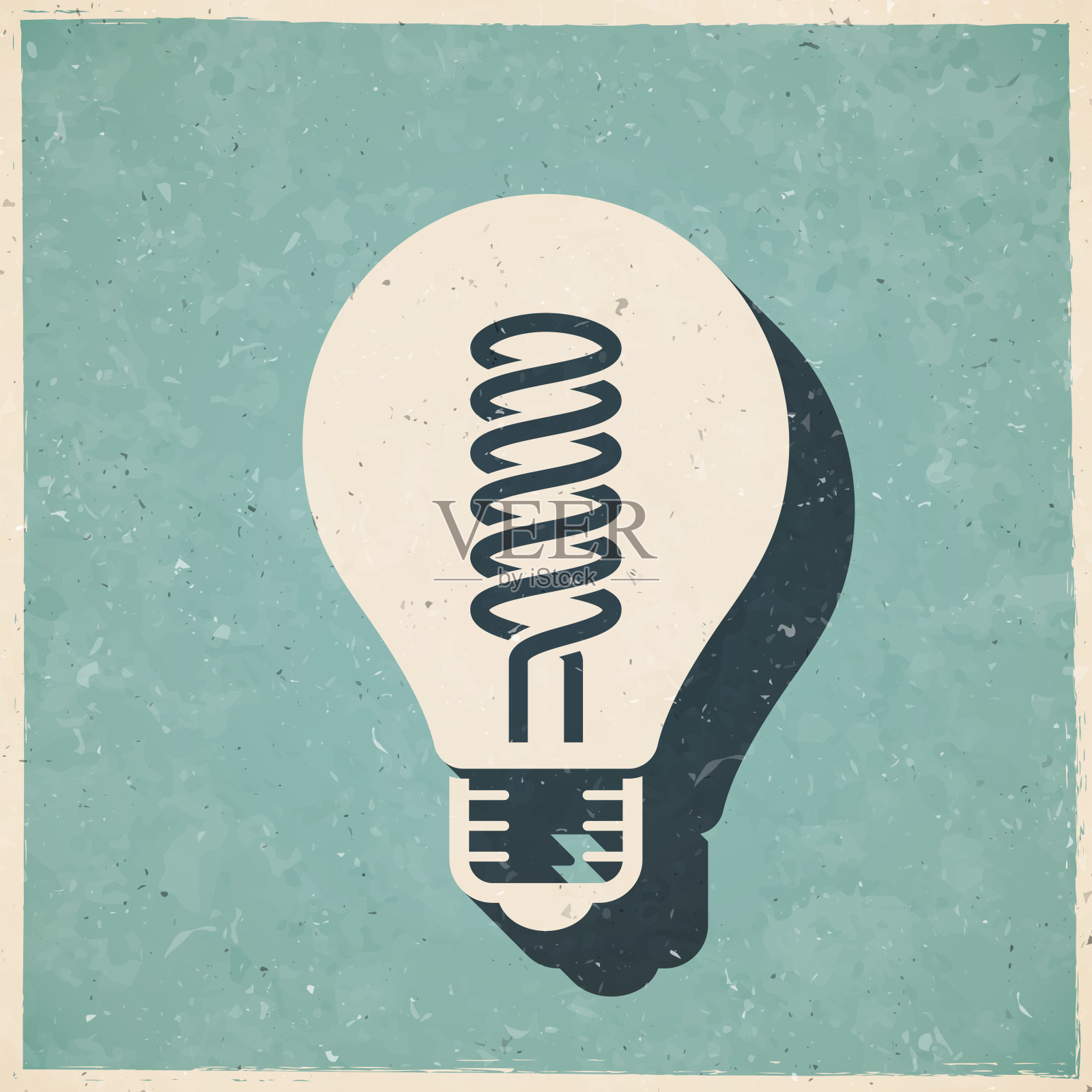 带螺旋灯丝的灯泡。图标复古复古风格-旧纹理纸插画图片素材