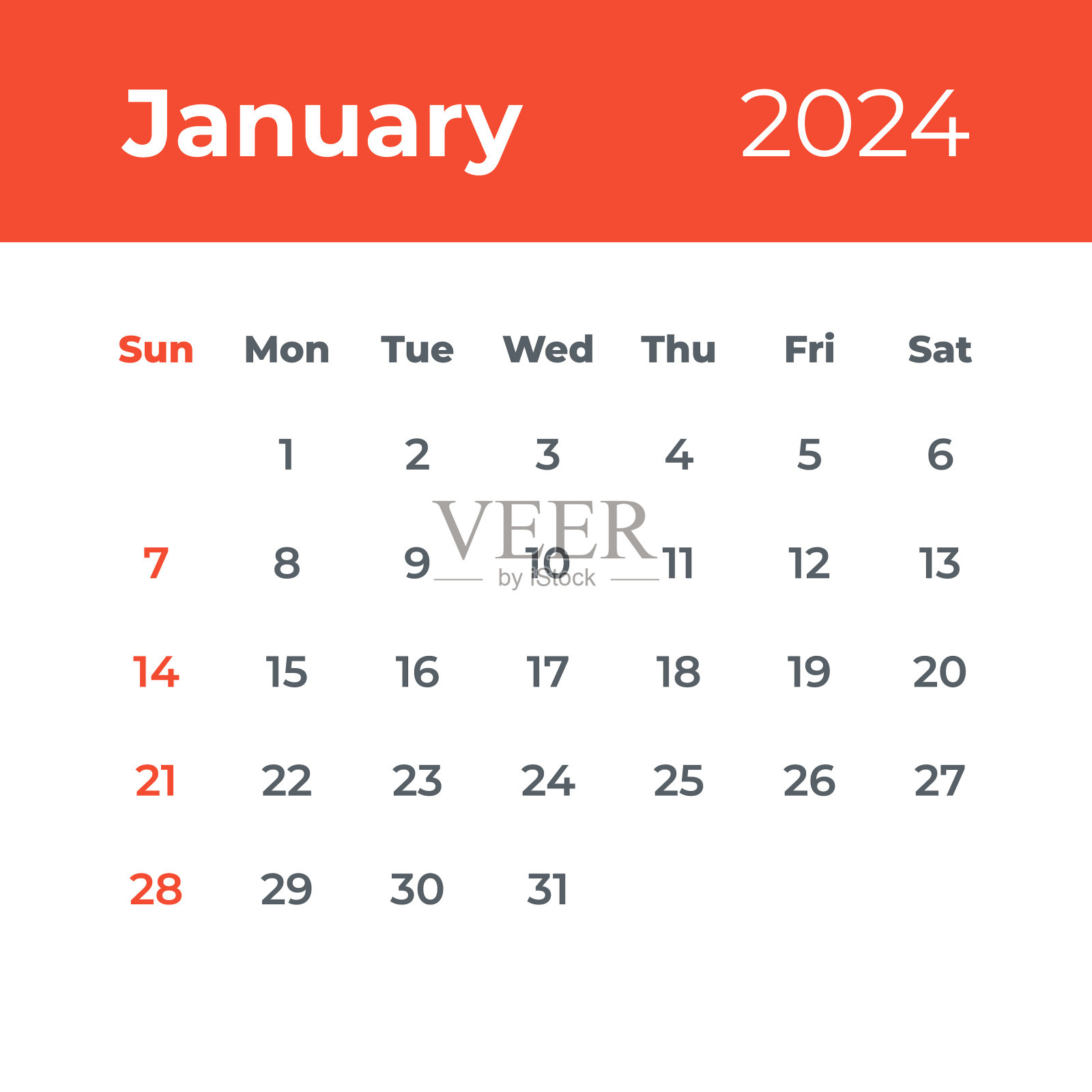 2024年1月——日历叶子。矢量图插画图片素材