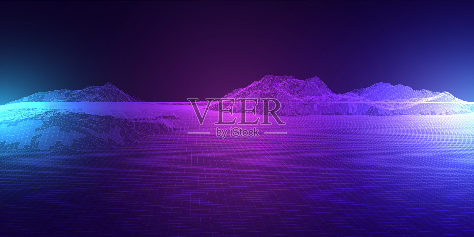 抽象的横幅与复古风格的线框景观设计插画图片素材