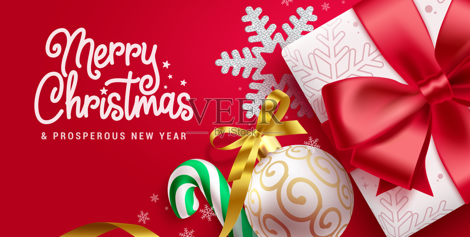 圣诞快乐的文字矢量设计。圣诞和新年贺卡礼盒，雪花，拐杖糖插画图片素材