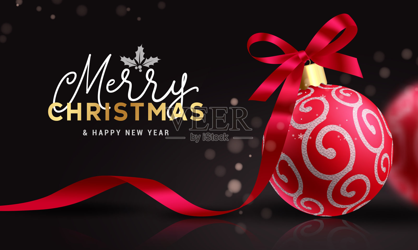 圣诞快乐的文字矢量设计。圣诞快乐，新年祝福，用红色的圣诞球插画图片素材