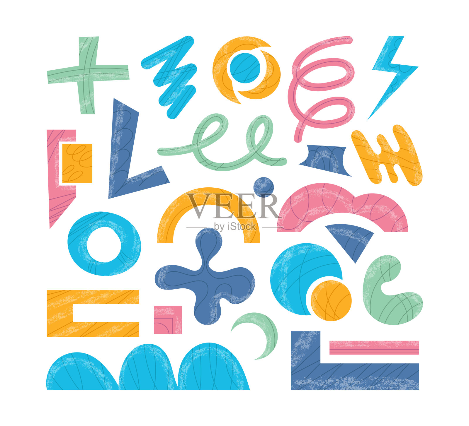 几何面部特征与面部情绪插画图片素材