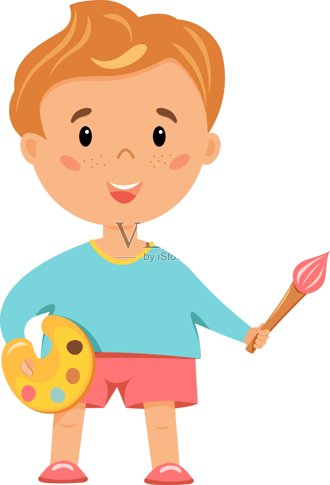 手里拿着画笔的男孩设计元素图片