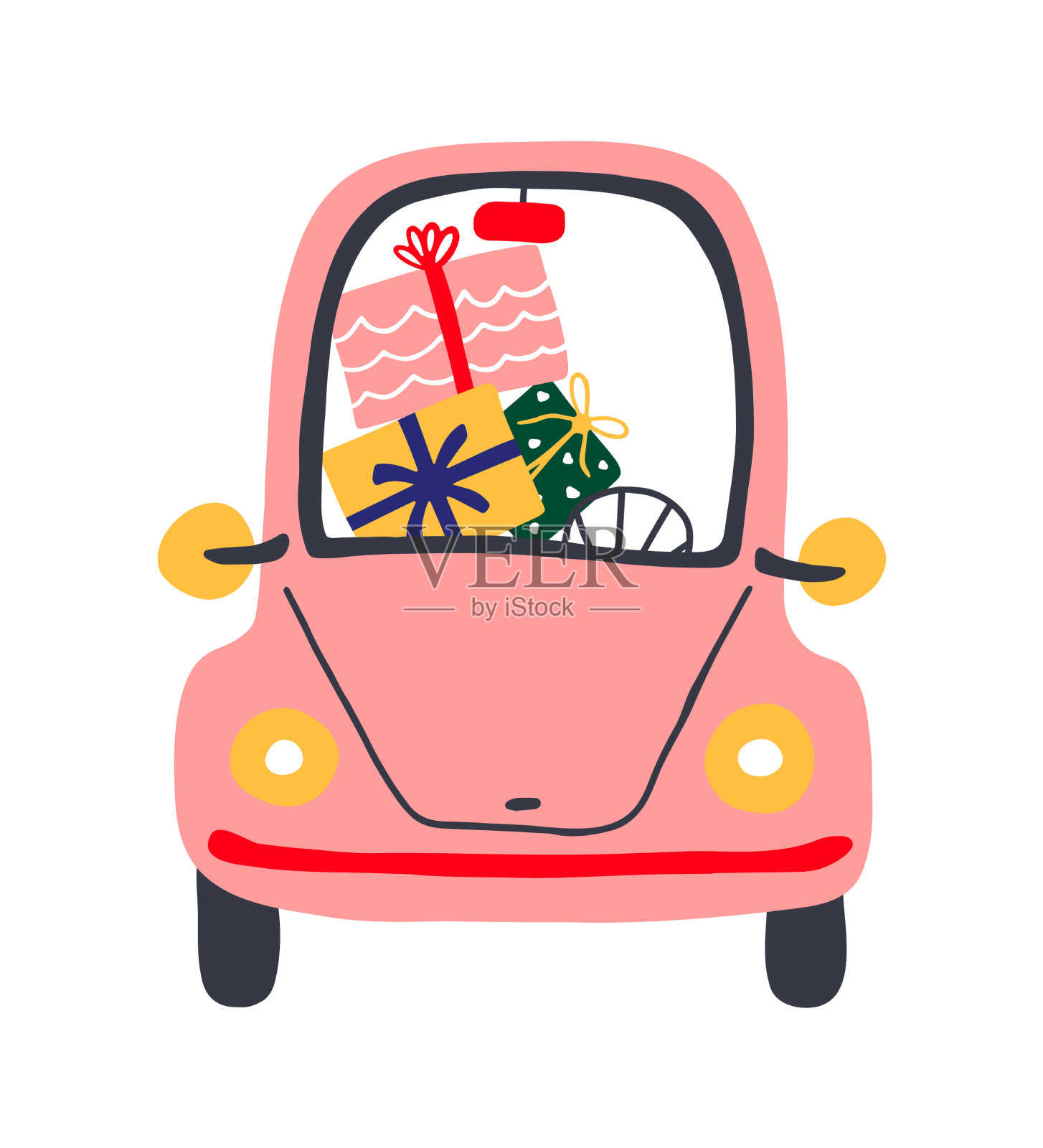 贺卡与复古卡通车粉红色车设计元素图片